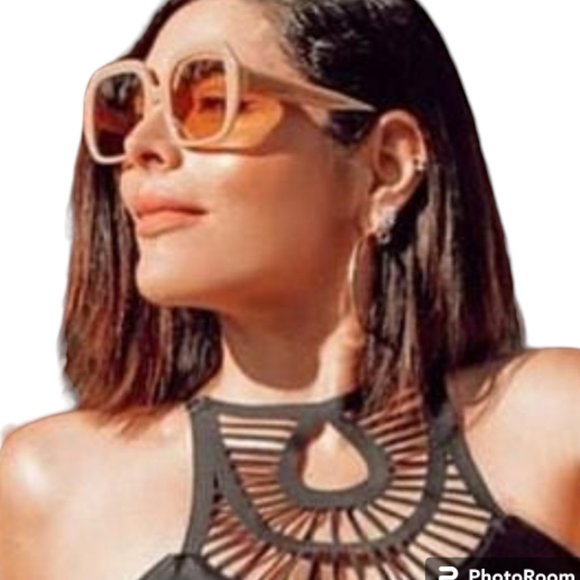 Sunglasses Dark Pinkish Brown Tan Oversized Round Square Full Rim - Picture 4 of 16